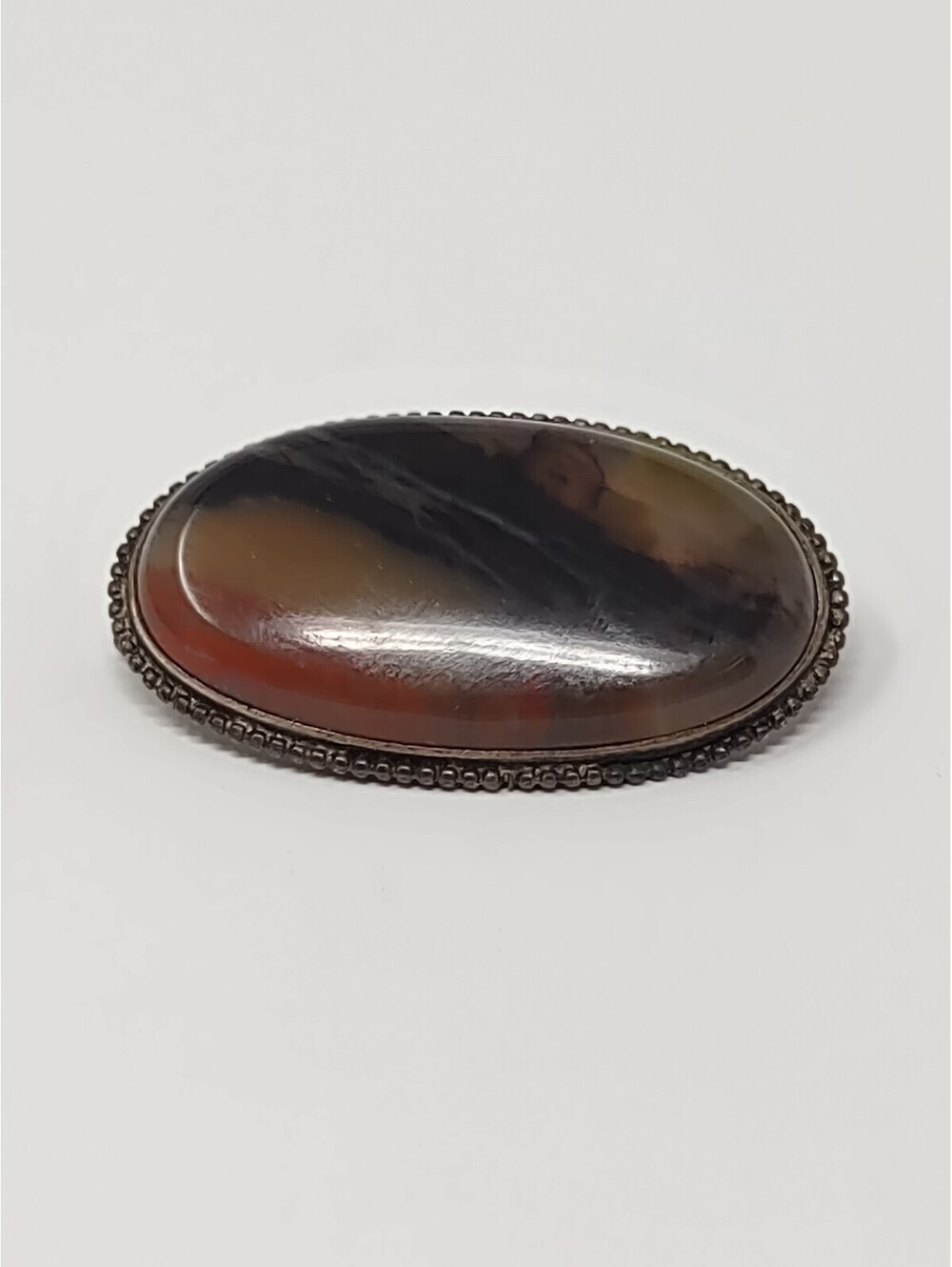 Vintage Sterling Silver Landscape Agate Oval Brooch Pin